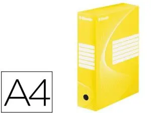 BOÎTE ARCHIVES ESSELTE VIVIDA CARTON ONDULÉ RECYCLABLE A4 2 50X80X352MM PAROIS DOUBLES DOS 80MM LIVRÉ PLAT COLORIS JAUNE