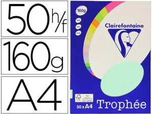 PAPIER COULEUR CLAIREFONTAINE TROPHÉE PERSONAL PAPER PACK A4 160G/M2 VERT PASTEL PAQUET 50 FEUILLES UNICOLORES