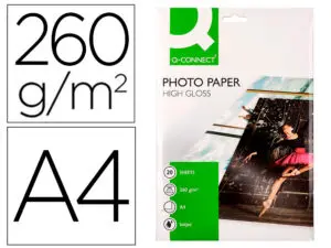 PAPIER PHOTO Q-CONNECT JET D'ENCRE GLACÉ ULTRA-BRILLANT A4 260G /M2 COMPATIBLE TOUTE IMPRIMANTE PAQUET 20 FEUILLES