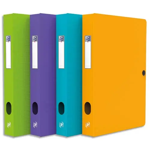 BOÎTE CLASSEMENT OXFORD MEMPHIS POLYPROPYLÈNE OPAQUE 7/10E DOS 40MM BOUTON PRESSION COLORIS ASSORTIS STYLE