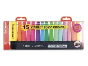 SURLIGNEUR STABILO BOSS ORIGINAL EDITION COLLECTOR    RECHARGEABLE POINTE BISEAUTEE TRACE 2/5MM DESKSET 15 UNITES