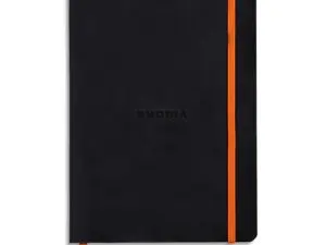 CARNET SOUPLE CLAIREFONTAINE RHODIARAMA A5 LIGNÉ 160 PAGES PAPIER IVOIRE 90G FERMETURE ÉLASTIQUE COLORIS NOIR