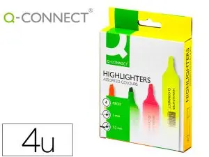 SURLIGNEUR Q-CONNECT TRACÉ 2/5 MM POINTE BISEAUTÉE COULEURS ÉCLATANTES POCHETTE 4 UNITÉS ASSORTIES