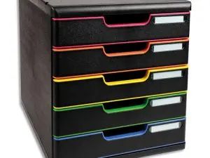 MODULE CLASSEMENT EXACOMPTA 5 TIROIRS A4+ 4 HAUTEURS 350X288X320MM PORTE-ÉTIQUETTE COLORIS NOIR/ARLEQUIN