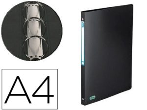 CLASSEUR OXFORD MEMPHIS 4 ANNEAUX RONDS 15MM POLYPROPYLÈNE 5/10E TOUCHER SATINÉ DOS 20MM ÉTIQUETTE DOS COLORIS NOIR