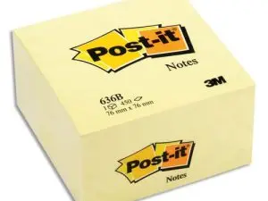 BLOC-NOTES POST-IT CUBE 76X76MM 450F REPOSITIONNABLES COLORIS JAUNE 636-B