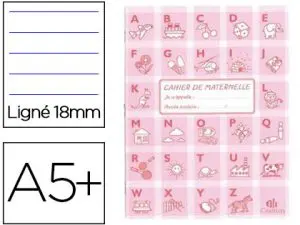CAHIER CLAIREFONTAINE MATERNELLE COUVERTURE CARTE OFFSET 17X22CM 32 PAGES 16 LIGNÉES 18MM/16 UNIES 90G COLORIS ROSE