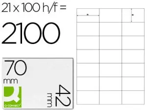 ÉTIQUETTE ADHÉSIVE Q-CONNECT 70X42MM COINS DROITS IMPRIMANTE JET D'ENCRE LASER COPIEUR BOÎTE 100 FEUILLES 2100 UNITÉS