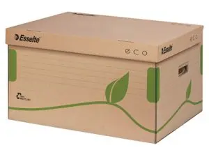 CONTENEUR ESSELTE CARTON ONDULÉ BRUN RECYCLABLE 439X242X345MM CAPACITÉ 4/5 BOÎTES DOS 80/100MM POIGNÉES LIVRÉ À PLAT