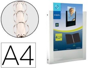 CLASSEUR VIQUEL 4 ANNEAUX RONDS 20MM A4+ 265X330MM POLYPROPYLÈNE PERSONNALISABLE DOS 30MM COLORIS BLANC