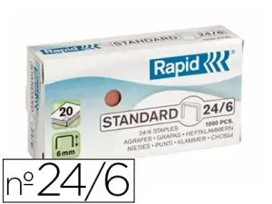 AGRAFE RAPID STANDARD 24/6 CUIVRÉE FIL SOUPLE CONFORT CAPACITÉ AGRAFAGE 20F BOÎTE 1000 UNITÉS