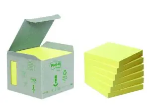 BLOC-NOTES POST-IT PAPIER RECYCLÉ 76X76MM 100F/BLOC REPOSITIONABLES COLORIS JAUNE TOUR 6 BLOCS