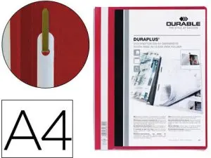 CHEMISE DURABLE DURAPLUS DOCUMENTS NON PERFORÉS A4 21X29,7CM LAMELLE EXTRA LARGE COUVERTURE TRANSPARENTE COLORIS ROUGE