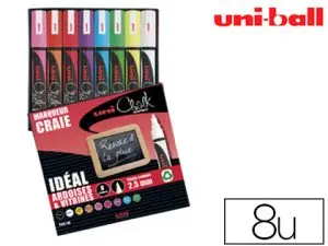 MARQUEUR UNIBALL CRAIE CHALK MARKER POINTE MOYENNE 2/3MM CRAIE LIQUIDE COULEUR LUMINEUSE POCHETTE 8 UNITES