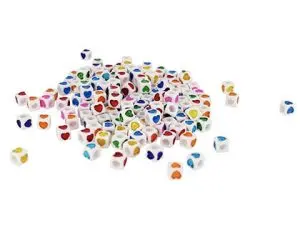 PERLE PLASTIQUE FORME CUBE MOTIF COEUR COLORIS ASSORTIS SACHET 1000 UNITÉS