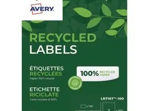 ETIQUETTE AUTOCOLLANTE AVERY ADRESSE RECYCLEE LASER BLANC  199,6 X 289,1 MM BOITE DE 100