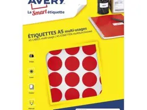 PASTILLE ADHESIVE APLI IMPRESSION LASER JET ENCRE ET COPIEUR DIAMETRE 24MM         PERMANENTE COLORIS ROUGE