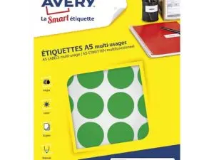 ETIQUETTE AVERY MULTI-USAGES DIAM. 30 MM IMPRESSION LASER  / JET D'ENCRE / COPIEUR       COLORIS VERT 240 UNITES