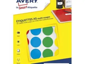 ETIQUETTE AVERY MULTI-USAGES DIAM. 30 MM IMPRESSION LASER / JET D'ENCRE / COPIEUR COLORIS ASSORTIS 168 UNITES