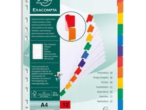 INTERCALAIRE EXACOMPTA CARTE BLANCHE 160G 12 POSITIONS A4 ONGLETS COULEUR RENFORCÉS