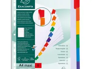 INTERCALAIRE EXACOMPTA CARTE BLANCHE 160G 6 POSITIONS A4+ ONGLETS COULEUR RENFORCÉS