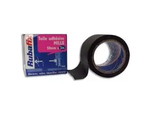 TOILE ADHÉSIVE RUBAFIX MILLE TOILE COTON PLASTIFIÉE GRAND TEINT IMPERMÉABLE ÉCRITURE POSSIBLE 50MMX3M COLORIS NOIR