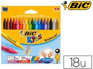 CRAYON CIRE BIC KIDS PLASTIDÉCOR 120MM RÉSISTANT NON SALISSANT ÉTUI CARTON 18 UNITÉS