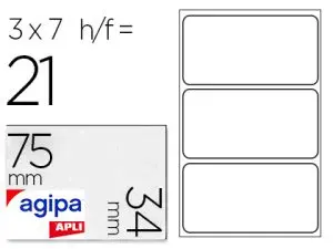 ÉTIQUETTE ADHÉSIVE APLI AGIPA BUREAU 34X75MM POCHETTE 21 UNITÉS