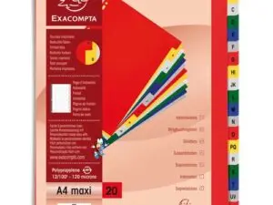INTERCALAIRE EXACOMPTA A4+ ALPHABETHIQUE A-Z PP 20       ONGLETS INDEX + COLORIS       ASSORTIS