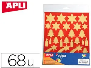 GOMMETTE NOËL APLI AGIPA COLORIS OR FOND ROUGE POCHETTE 68 UNITÉS