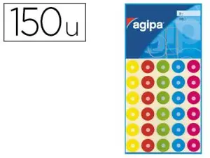 OEILLET ADHÉSIF APLI AGIPA FORMAT 15MM RENFORCEMENT DOCUMENTS PERFORÉS COLORIS ASSORTIS POCHETTE 150 UNITÉS