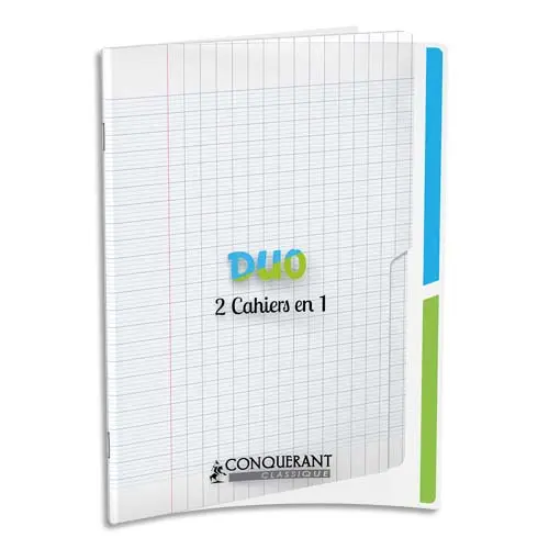 CAHIER AGRAFÉ CONQUÉRANT DUO 2EN1 POLYPROPYLÈNE A5+ 17X22CM 96 PAGES SÉYÈS 90G