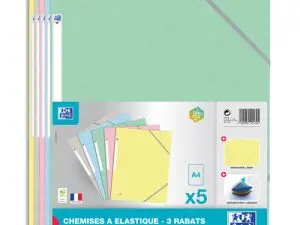 CHEMISE OXFORD TOP FILE+ CARTE LUSTREE A4 210X297MM 3  RABATS ELAST ETIQUETTE DOS    COLORIS ASSORTIS PASTEL LOT 5