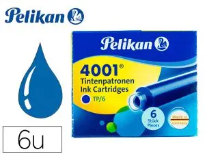 CARTOUCHE PELIKAN COURTE STANDARD BLEU EFFAÇABLE ÉTUI 6 UNITÉS