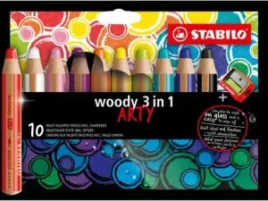 CRAYON COULEUR STABILO WOODY MULTI TALENTS 10 CRAYONS 3 EN 1 ARTY + 1 TAILLE CRAYON