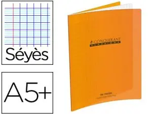 CAHIER PIQUÉ CONQUÉRANT CLASSIQUE COUVERTURE POLYPROPYLÈNE RIGIDE TRANSPARENTE A5+ 17X22CM 60 PAGES 90G SÉYÈS ORANGE