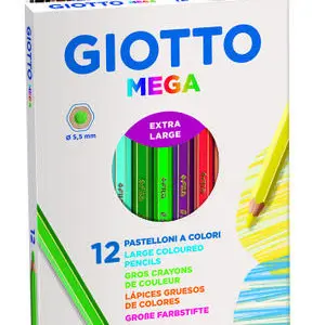 CRAYON COULEUR GIOTTO MEGA FORME HEXAGONALE MINE LARGE 5.5MM COLORIS ASSORTIS ÉTUI CARTON 12 UNITÉS