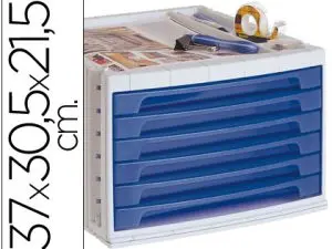 MODULE CLASSEMENT Q-CONNECT 6 TIROIRS 370X305X215MM COLORIS BLEU TRANSPARENT