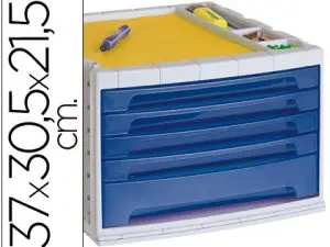 MODULE CLASSEMENT Q-CONNECT 5 TIROIRS 370X305X225MM COLORIS BLEU TRANSPARENT