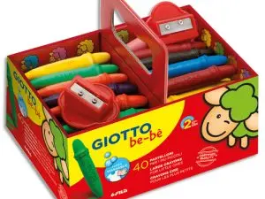 CRAIE COLORIAGE GIOTTO BE-BÈ RÉSISTANTE COLORIS ASSORTIS COFFRET SCOLAIRE 40 CRAIES 2 TAILLE-CRAYONS OFFERTS