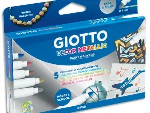 FEUTRE COLORIAGE GIOTTO DÉCOR MÉTAL POINTE BLOQUÉE 4 MM INODORE ENCRE BASE EAU COLORIS ASSORTIS ÉTUI 5 UNITÉS