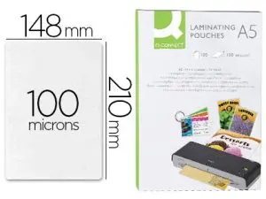 POCHETTE PLASTIFICATION Q-CONNECT À CHAUD ÉCONOMIQUE FORMAT A5 100 MICRONS BOÎTE 100 UNITÉS