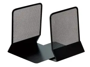 SERRE-LIVRES Q-CONNECT MAILLE MÉTALLIQUE EXCELLENT MAINTIENT DOCUMENTS JEU DE 2 SUPPORTS 135X152X165MM COLORIS NOIR