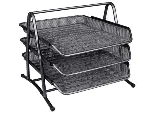 CORBEILLE À COURRIER Q-CONNECT MAILLE MÉTALLIQUE DOCUMENTS A4 350X278X275MM COLORIS NOIR SET 3 UNITÉS