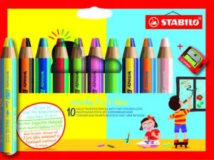 CRAYON STABILO WOODY 3 EN 1 DUO MULTI-TALENTS MINE BICOLORE POINTE 10MM TAILLE-CRAYON INCLUS ETUI 10 UNITES ASSORTIES