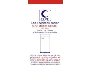 BLOC MAÎTRE D'HÔTEL ELVE PAPIER AUTOCOPIANT NUMÉROTÉ 1/50 75X150MM 50 DUPLIS BLEU ROUGE