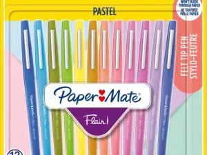 FEUTRE ECRITURE PAPER MATE FLAIR PASTEL POINTE NYLON     0,7MM BOUCHON VENTILE CLIP    METAL BLISTER 12 UNITES