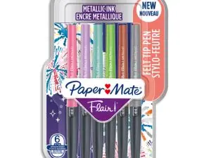 BLISTER 6 STYLOS-FEUTRES PAPER MATE FLAIR METALLIC     COLORIS ASSORTIS