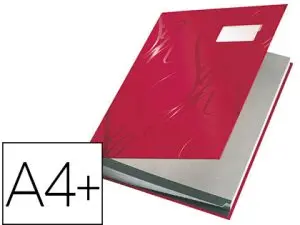 PARAPHEUR LEITZ DESIGN 18 ONGLETS RIGIDES OEILLETS INTERCALAIRES PORTE-ÉTIQUETTE 340X25X240MM COLORIS ROUGE