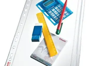 POCHETTE ESSELTE PVC 20/100E PERFOREE FOURRE-TOUT FERMETURE GLISSIERE A4 210X297MM SACHET 5 UNITES